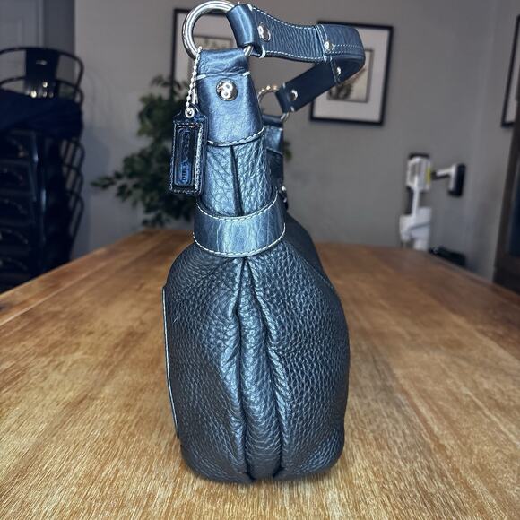 COACH Black Pebbled Leather Hobo Shoulder Bag Handbag Purse Zip Front Pocket - Picture 9 of 16